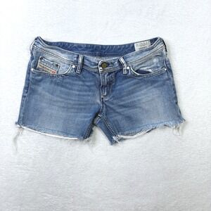 Diesel Lowky 0071J Low Rise Denim Cut Off Shorts Blue Wash Size 30 Jorts Faded